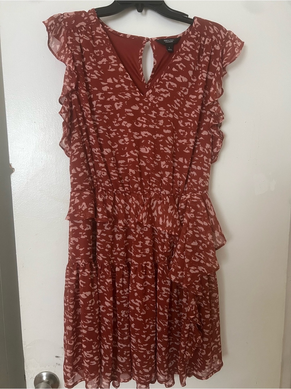 Simply Vera Vera Wang Rust and Cream Printed Ruffle Mini Dress